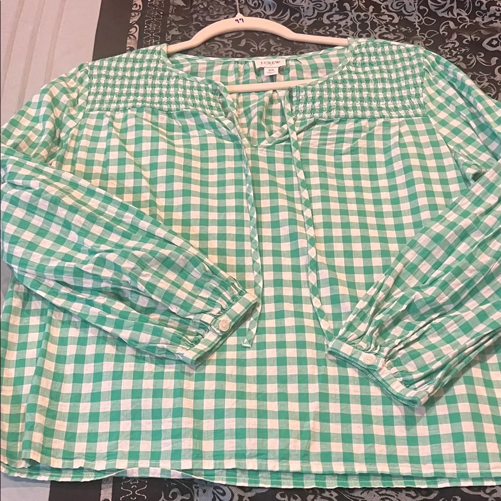 J. Crew Mint Checkered Top